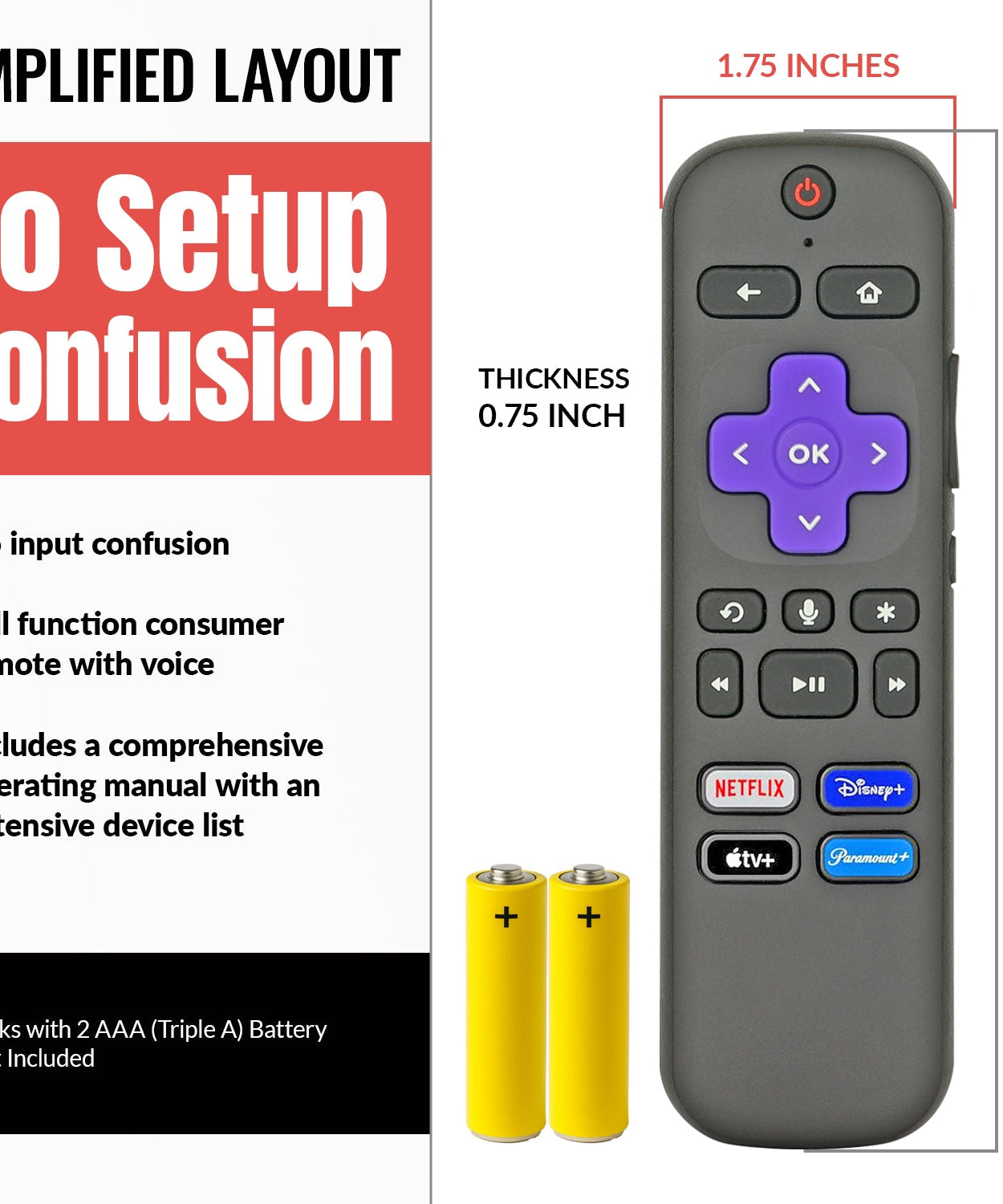 Anderic RC-GZ1 Universal Remote Control for Roku Streaming Stick, StreamBar, and TV | RCFA5 RCGZ1