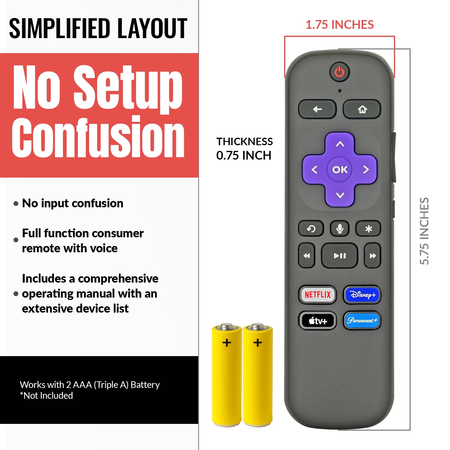 Anderic RC-GZ1 Universal Remote Control for Roku Streaming Stick, StreamBar, and TV | RCFA5 RCGZ1