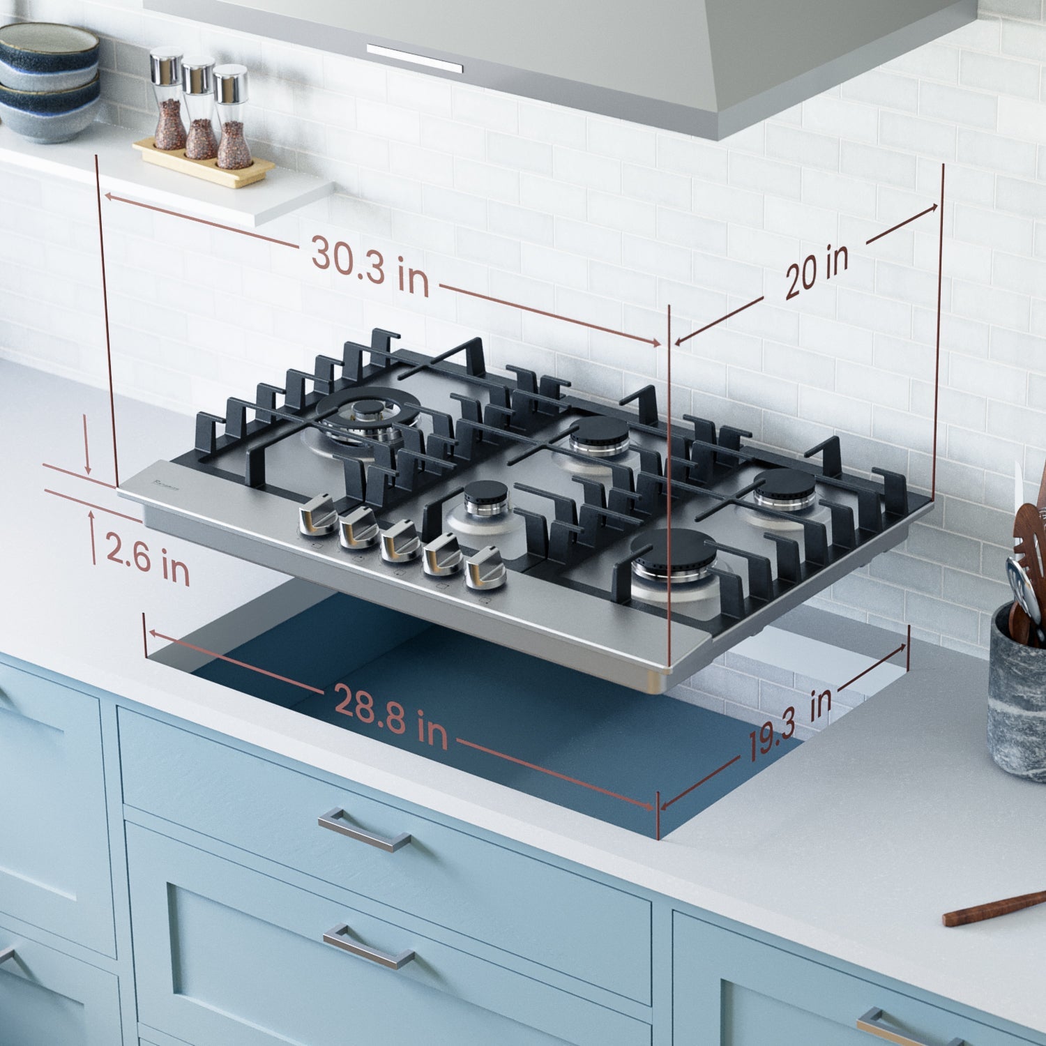 Rangaire 30" Gas-Kochfeld 5 Brenner Edelstahl RCG301S