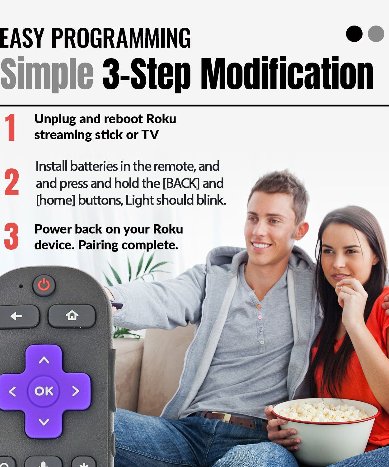 Anderic RC-GZ1 Universal Remote Control for Roku Streaming Stick, StreamBar, and TV | RCFA5 RCGZ1