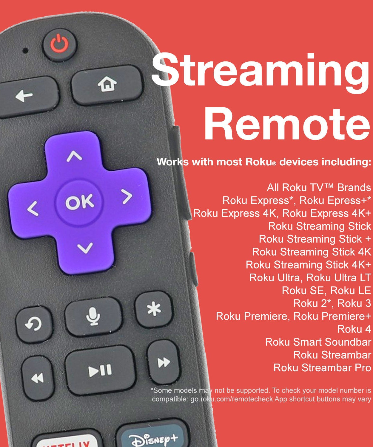 Anderic RC-GZ1 Universal Remote Control for Roku Streaming Stick, StreamBar, and TV | RCFA5 RCGZ1