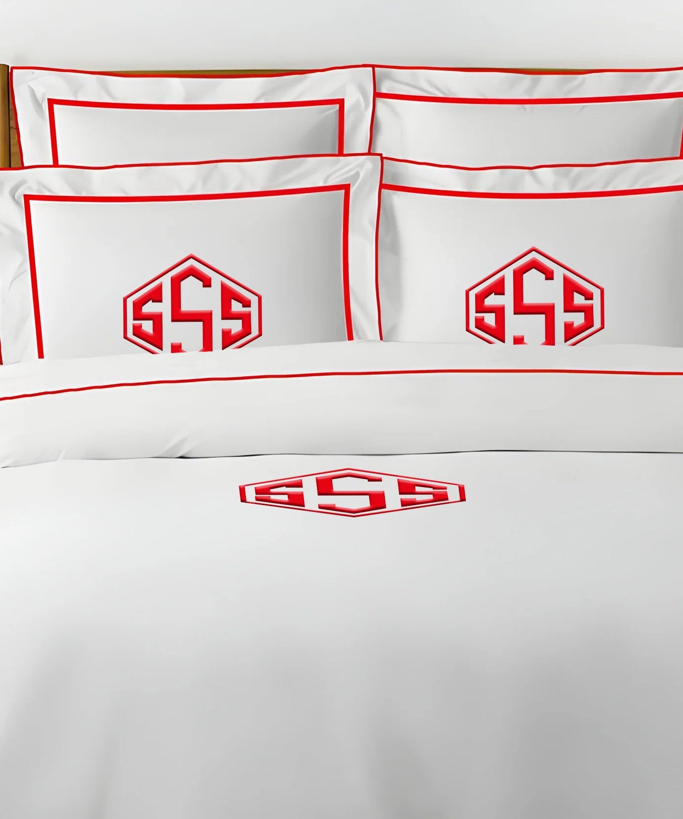 Monogram Embroidery & Border Cotton Sateen Solid Duvet Cover Set