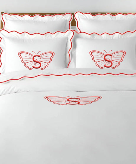 Monogram 400TC Cotton Scallop Embroidery Sateen Solid Duvet Cover Set