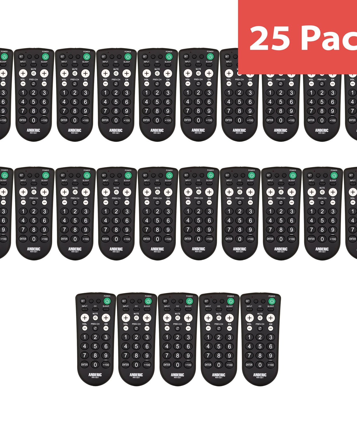 Anderic RR1001 1-Device Universal TV Remote Control with Large Keys for Hospitality
