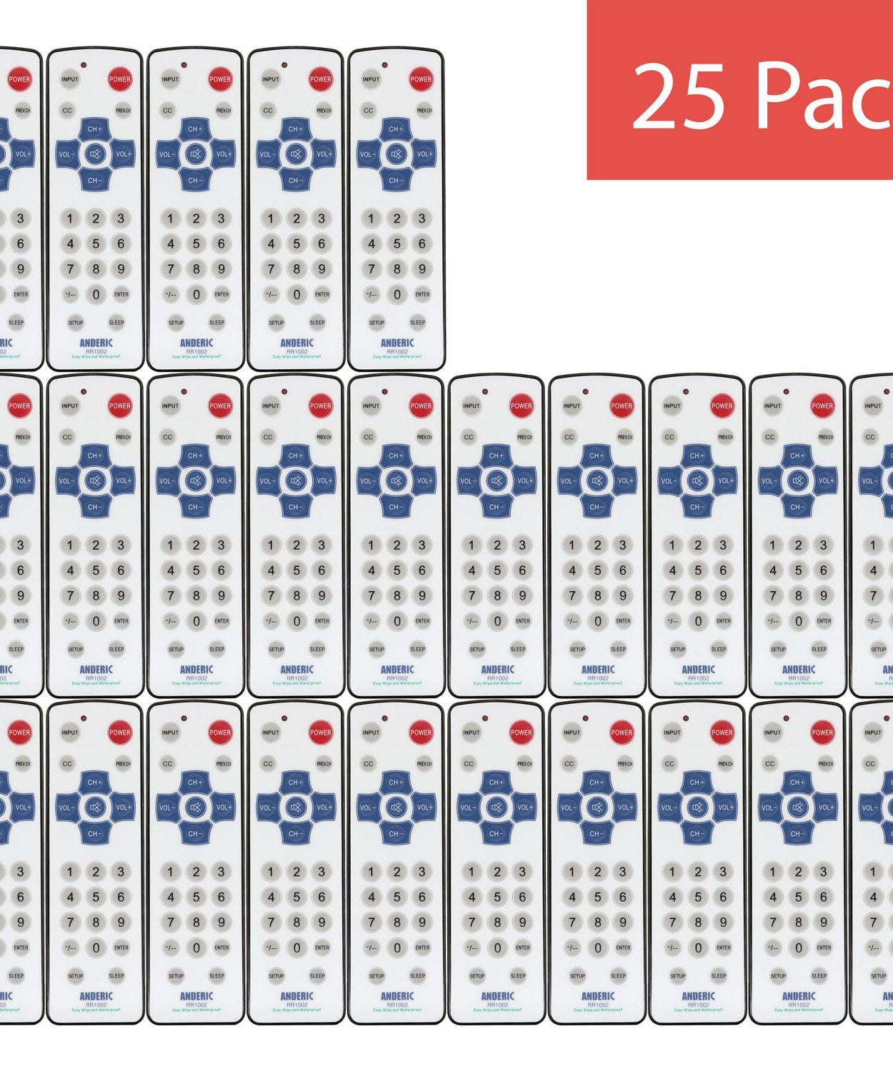 Anderic RR1002 Hospitality 1-Device Standard TV Universal Remote Control with Membrane Surface / Water Resistant