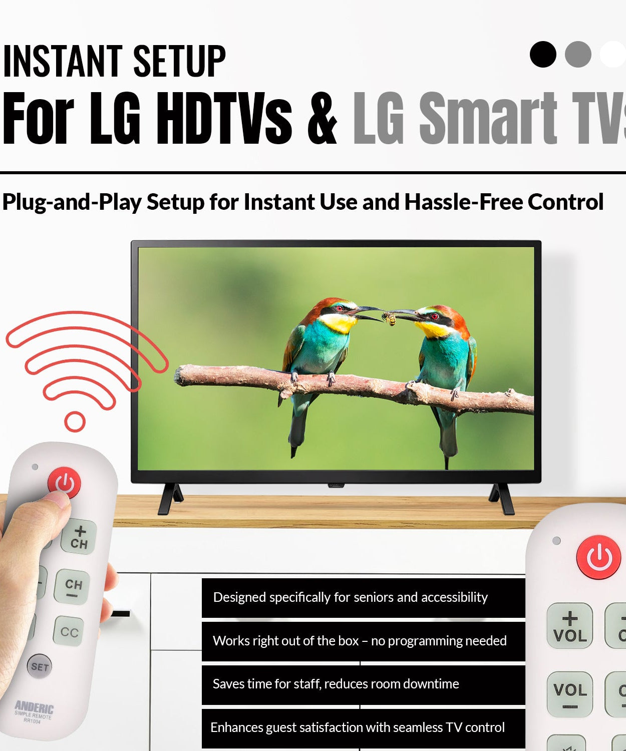 Anderic RR1004 Simple Big Button 1-Device TV Universal Remote Control