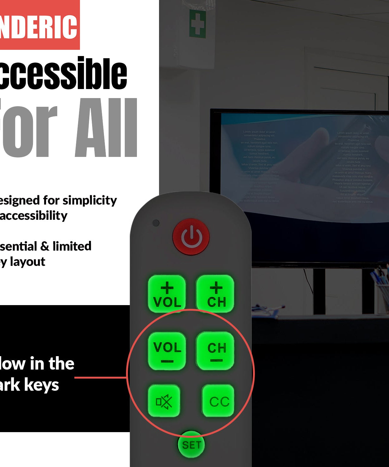 Anderic RR1004 Simple Big Button 1-Device TV Universal Remote Control