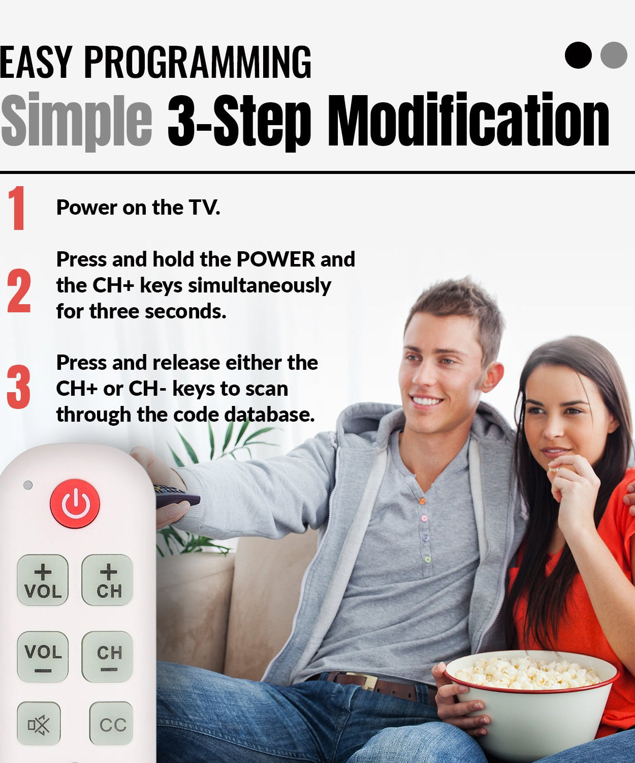 Anderic RR1004 Simple Big Button 1-Device TV Universal Remote Control
