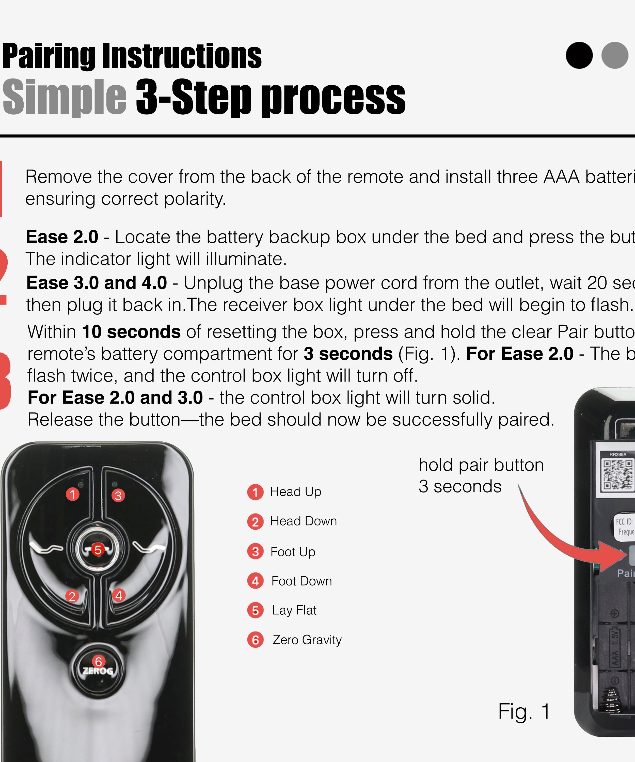 Anderic RR399A Replacement Adjustable Bed Frame Remote Control for Sealy, Serta, Ease, Beautyrest, SmartMotion | RF399A, RF368B