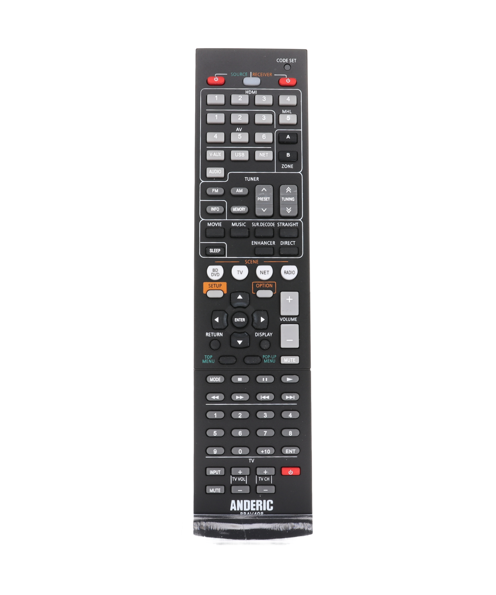 Anderic RRAV498 Replacement Receiver Remote Control for Yamaha RAV498 and Others
