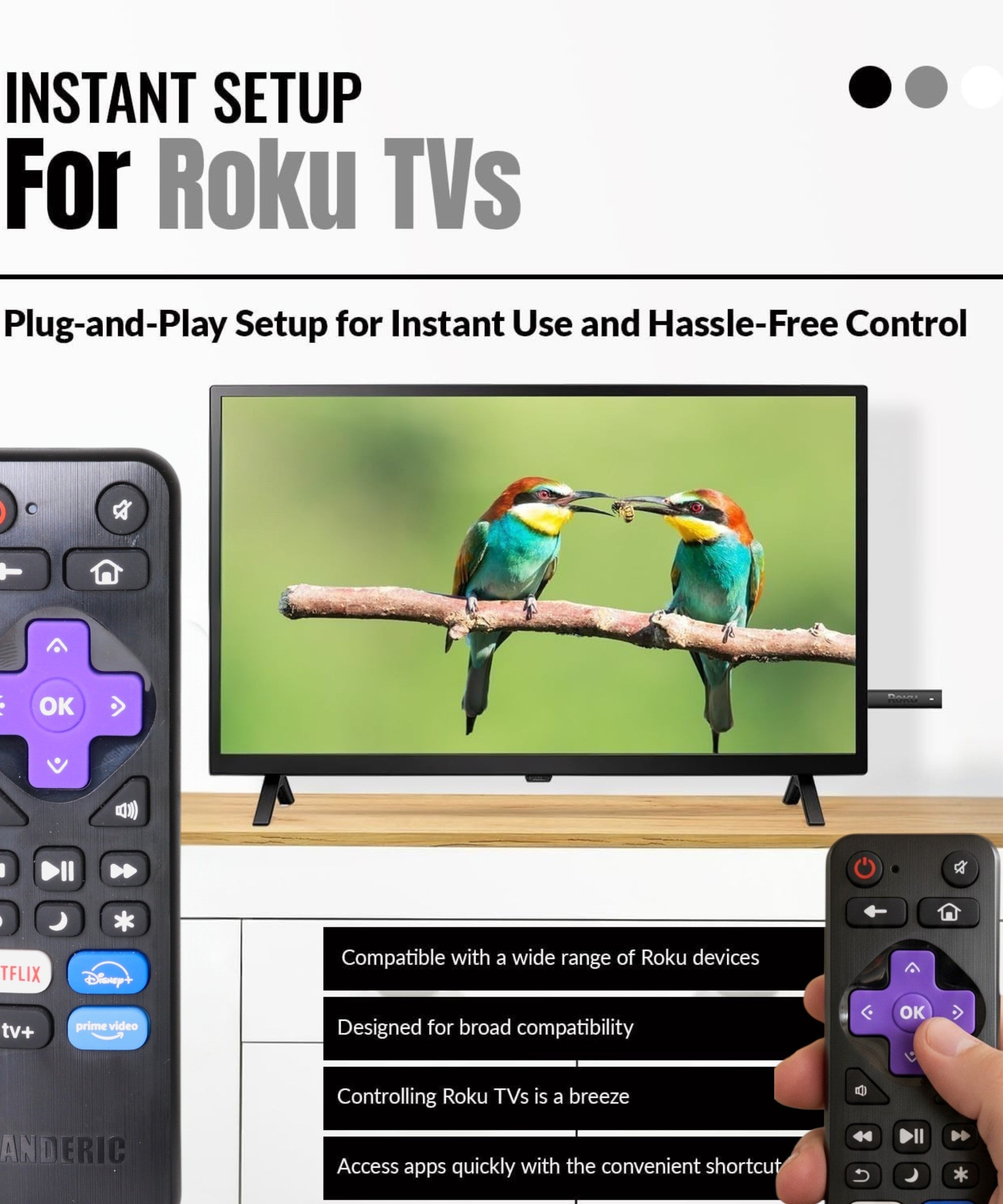 Anderic RRLF26 (No Programming Needed) Replacement Remote Control for most Roku TVs such as ONN, Hisense, Philips, TCL, Hiro