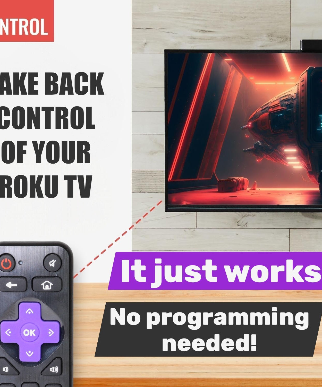 Anderic RRLF26 (No Programming Needed) Replacement Remote Control for most Roku TVs such as ONN, Hisense, Philips, TCL, Hiro