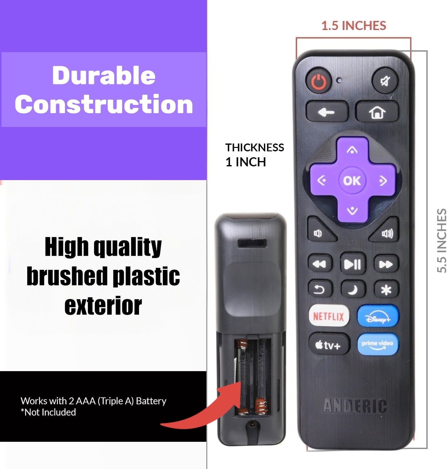 Anderic RRLF26 (No Programming Needed) Replacement Remote Control for most Roku TVs such as ONN, Hisense, Philips, TCL, Hiro