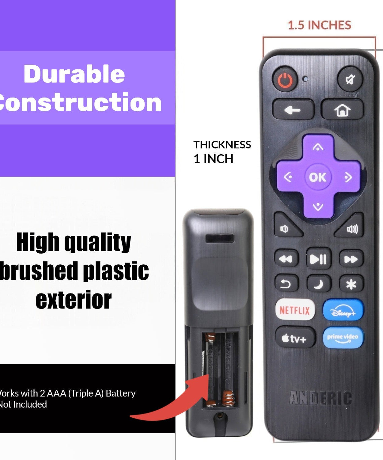 [3-PACK] Anderic RRLF26 (No Programming Needed) Replacement Remote Control for most Roku TVs such as ONN, Hisense, Philips, TCL, Hiro