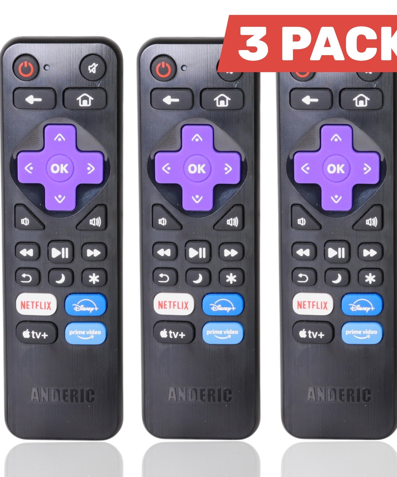 [3-PACK] Anderic RRLF26 (No Programming Needed) Replacement Remote Control for most Roku TVs such as ONN, Hisense, Philips, TCL, Hiro