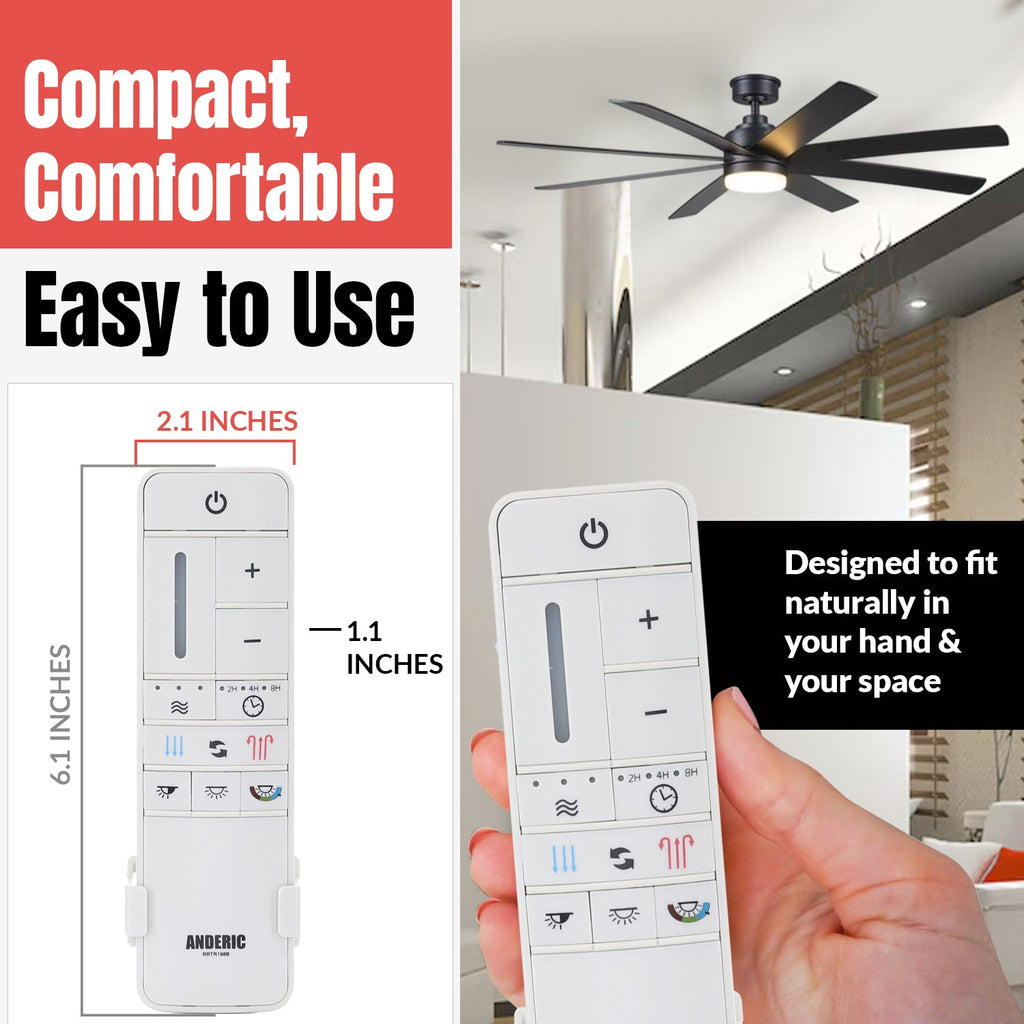 Anderic MR205A-D / TR198B Replacement Ceiling Fan Remote Control Kit for Marlon Home Decorators Collection and others - MR205A-D / RRTR198B