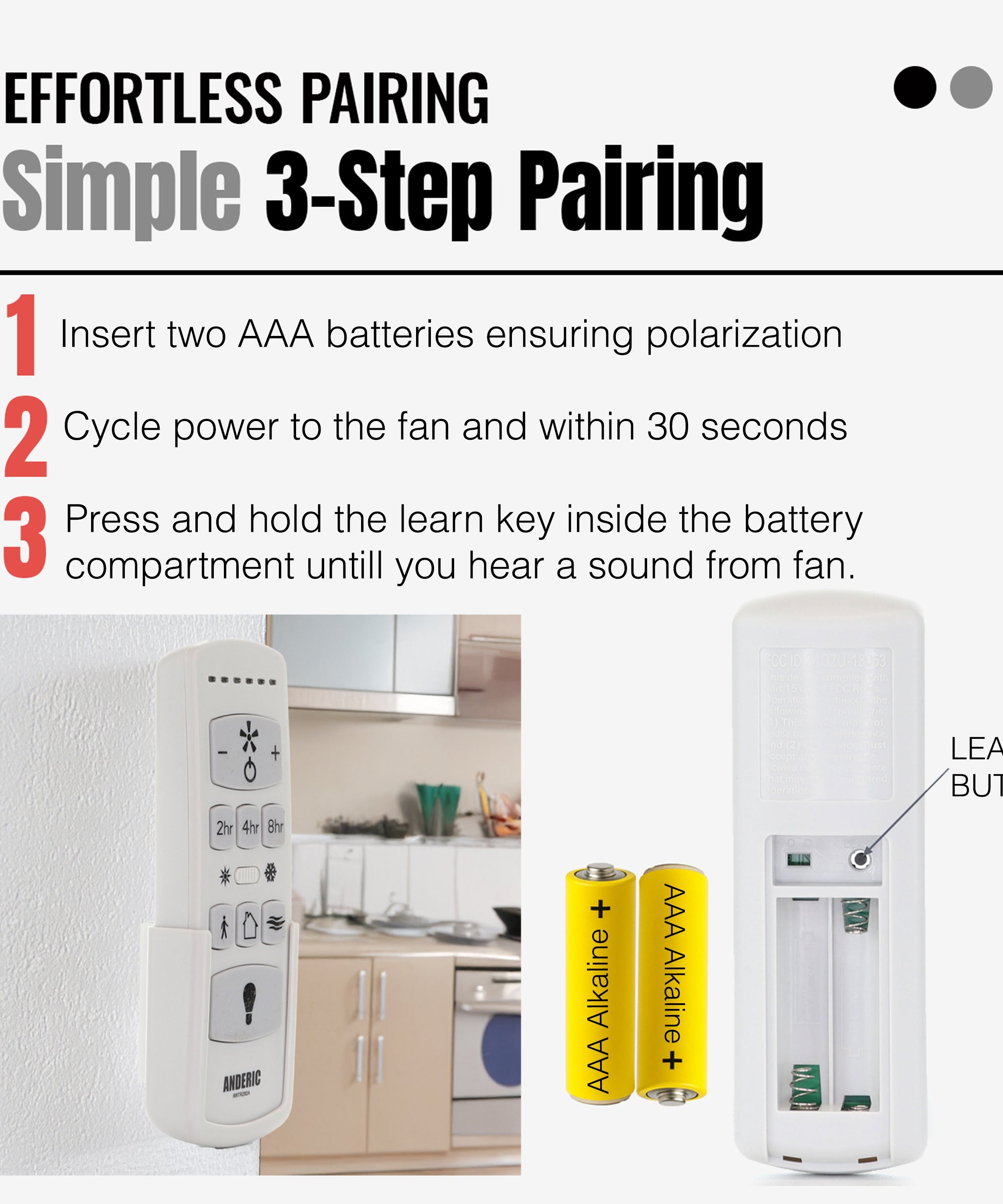 Anderic RRTR292A Replacement Ceiling Fan Remote Control for Harbor Breeze TR292A, TRD050G1M, 2AQZU18053, and KUJCE10612