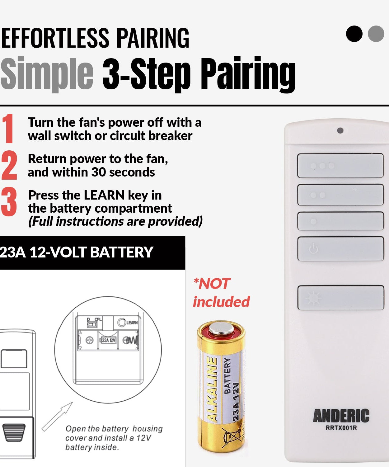 Anderic RRTX001R Replacement Ceiling Fan Remote Control for Harbor Breeze A25-TX001-R1 / A25-TX005-R