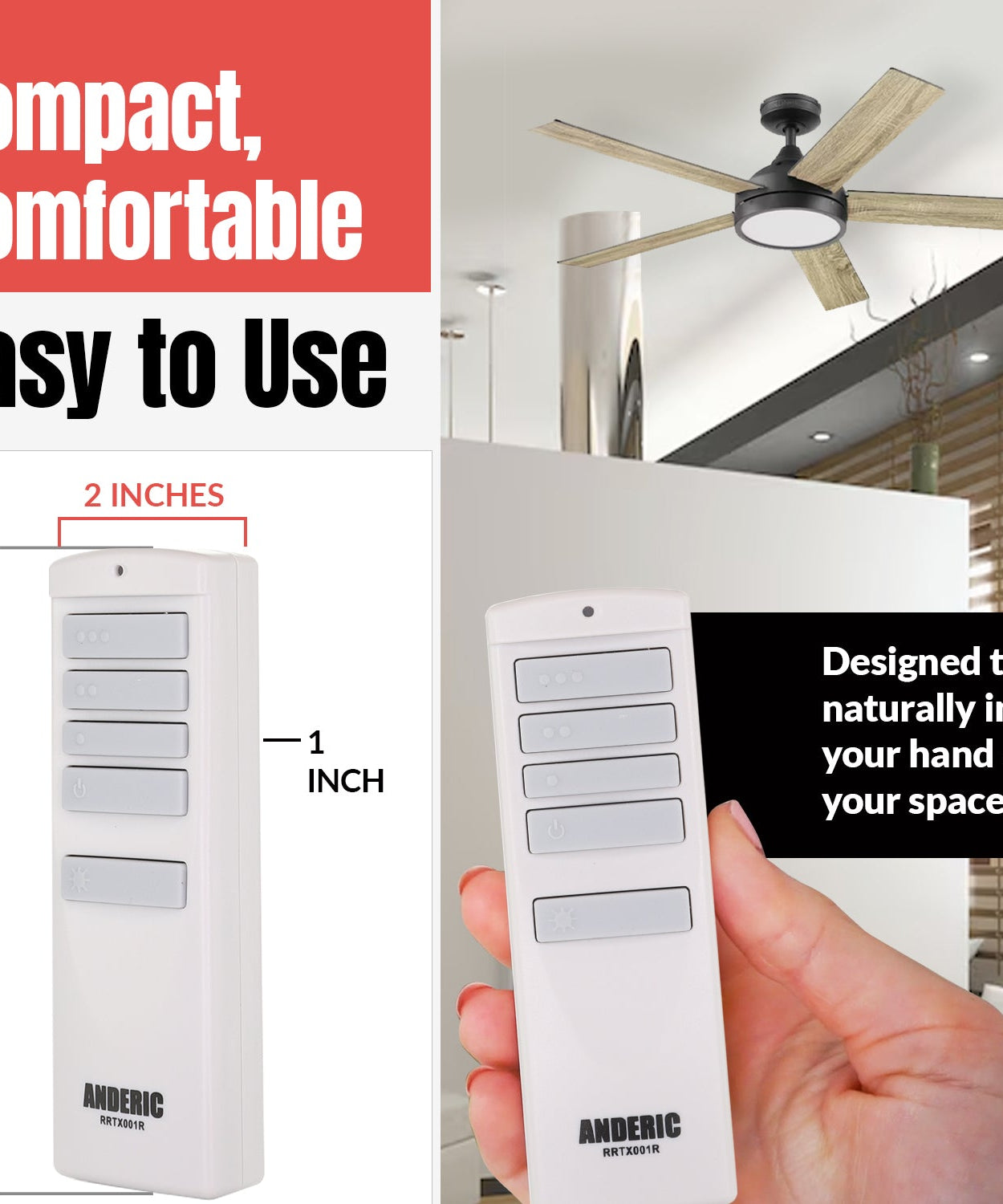 Anderic RRTX001R Replacement Ceiling Fan Remote Control for Harbor Breeze A25-TX001-R1 / A25-TX005-R