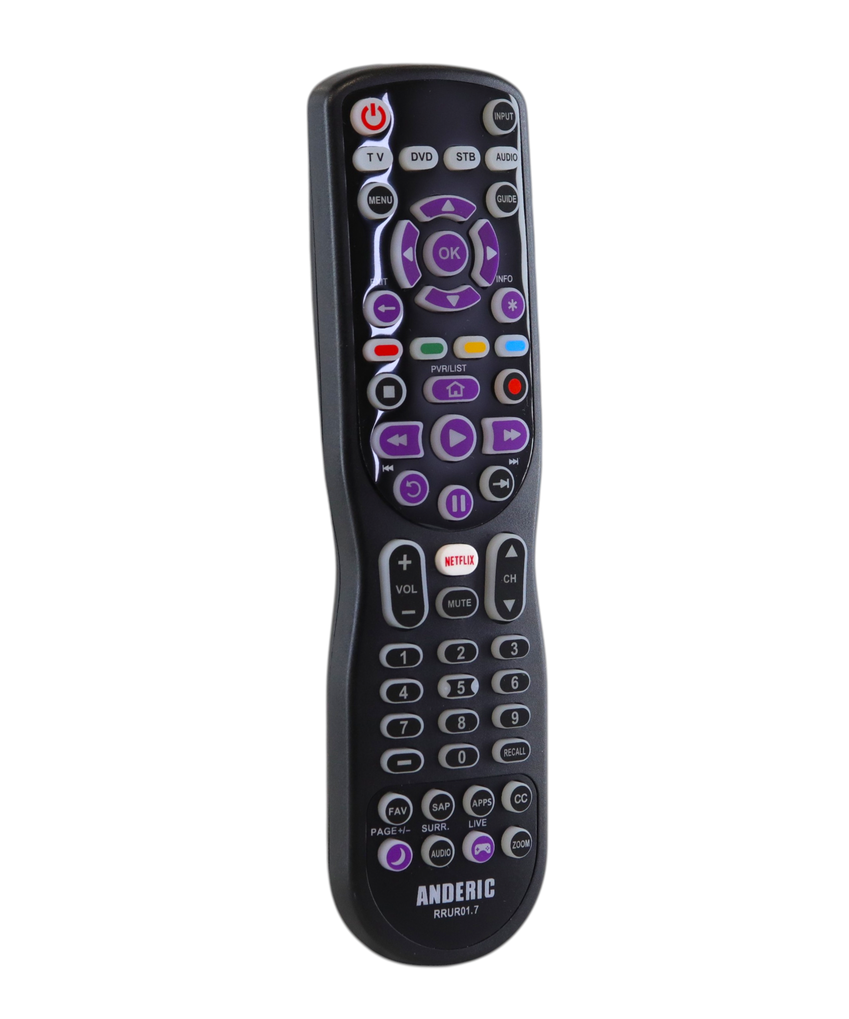 Anderic RRUR01.7 4-Device Universal Remote Control for Roku Streaming Players & Roku TV's | Backlighting, Learning, and Macro