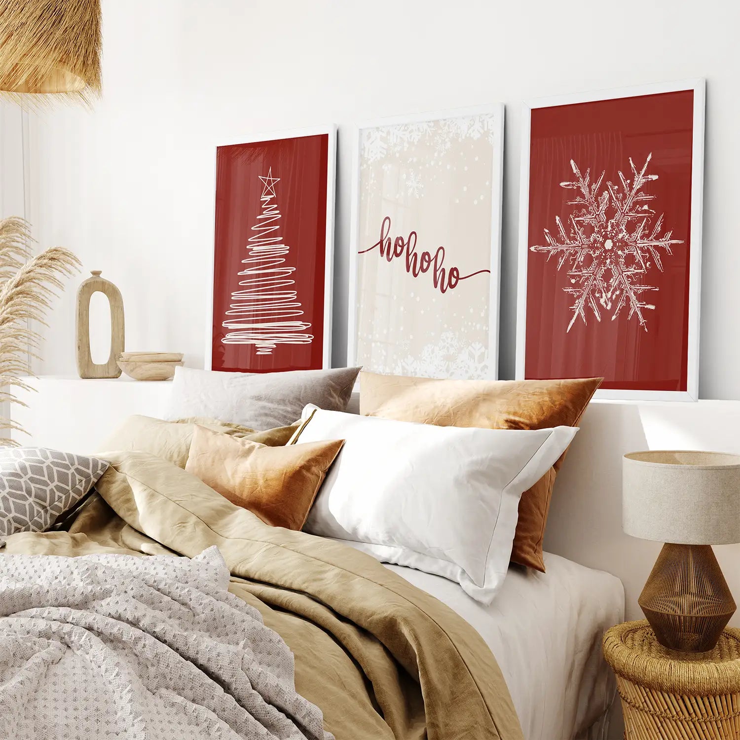 Rotes Weihnachts-Set Weihnachtsbaum Schneeflocken Kunstposter