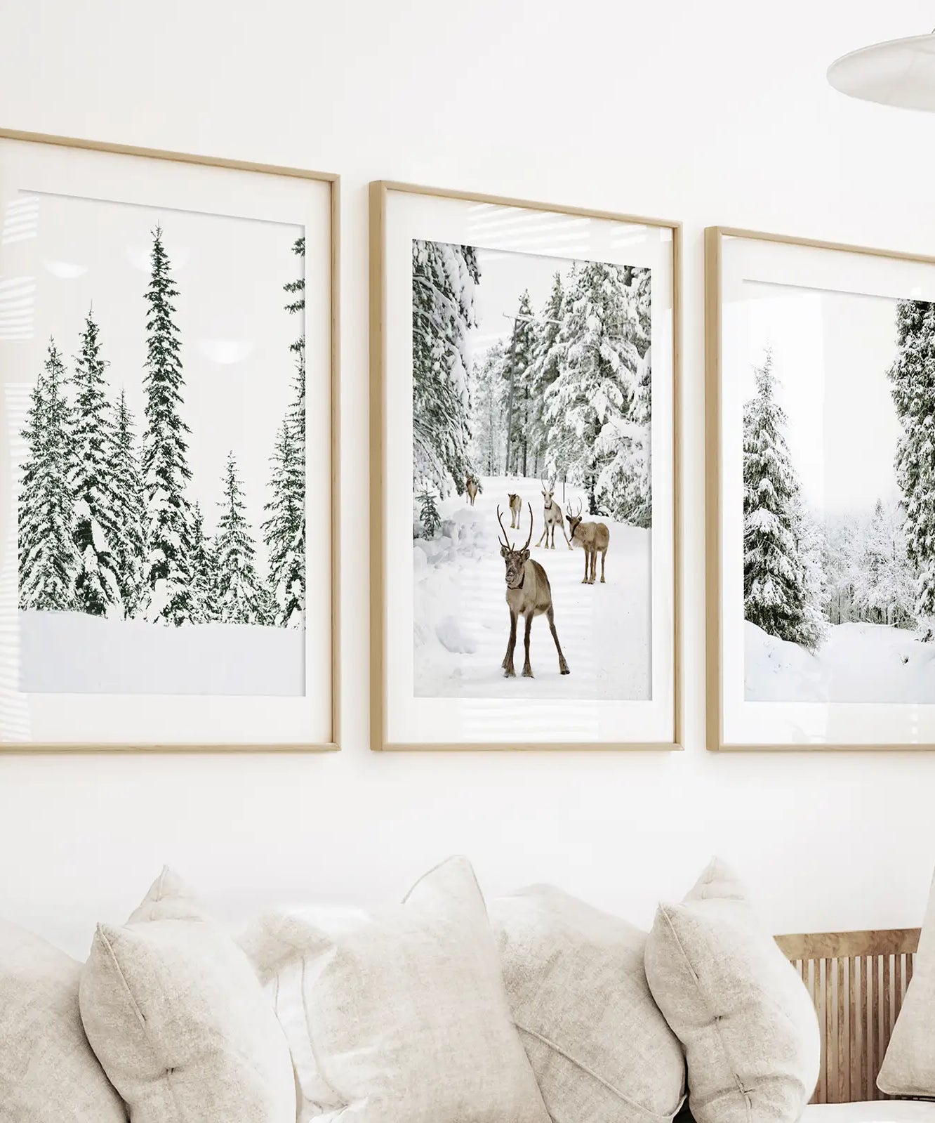 3-teiliges Winterlandschaft Wandbild. Verschneiter Kiefernwald, Kitz