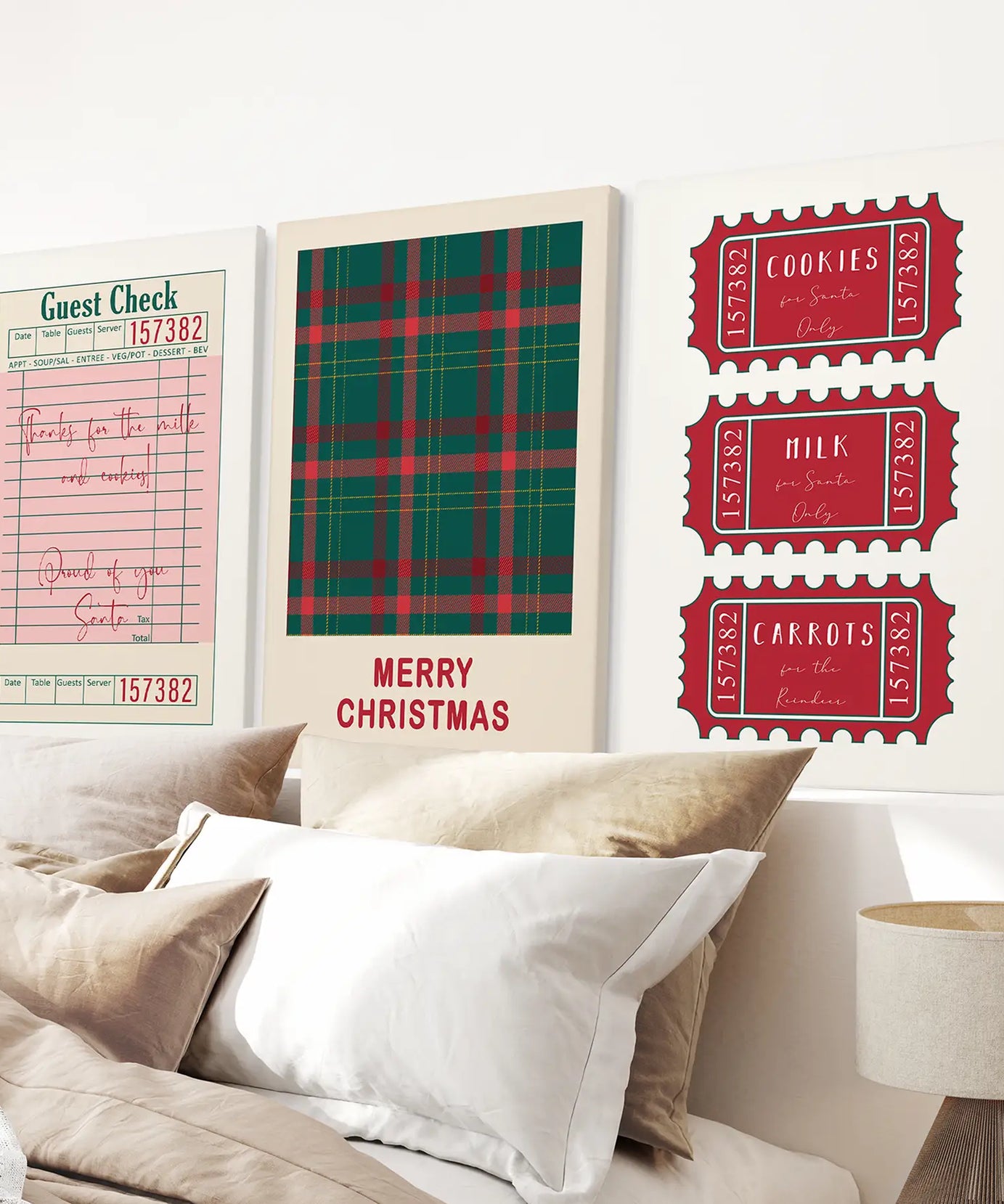 Christmas Wall Art Set. Guest Check, Santa Tickets