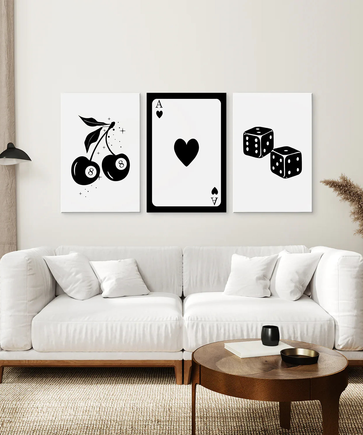 Set aus dreiteiligen Spielkarten Schwarz-Weiß-Deko