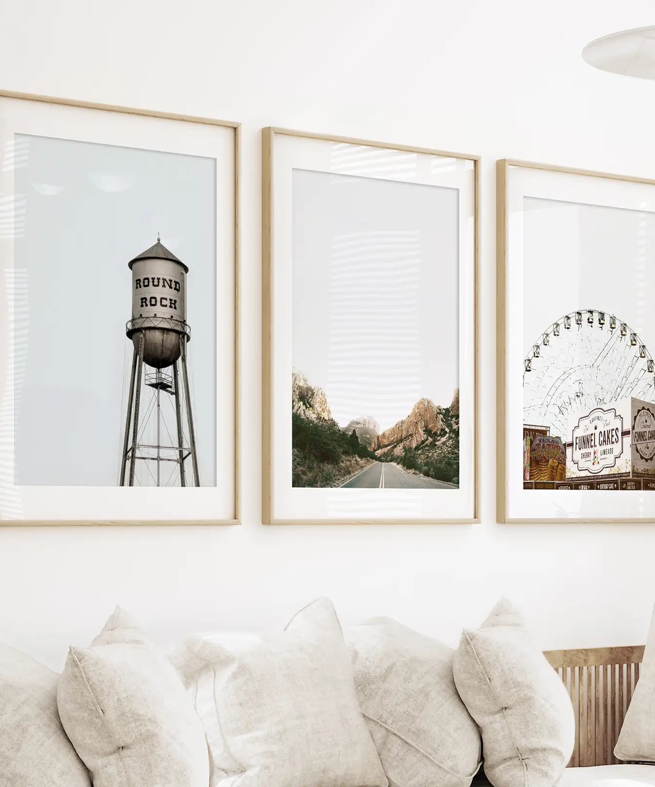 Texas Travel Set of 3 Prints. Water Tower, Ferris Wheel, Road