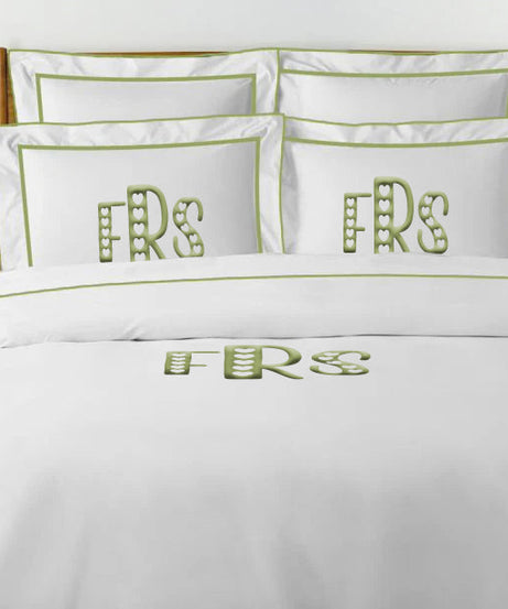 Monogram Embroidery & Border Cotton Sateen Solid Duvet Cover Set