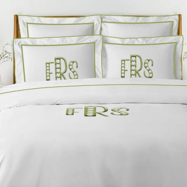 Monogram Embroidery & Border Cotton Sateen Solid Duvet Cover Set