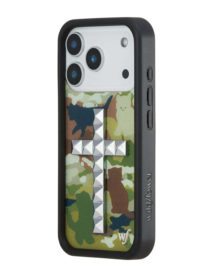 Stud Cross Cat Camo iPhone Case