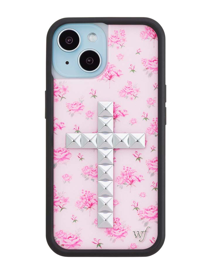 Stud Cross Forget Me Not Floral | Pink iPhone Case
