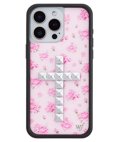 Stud Cross Forget Me Not Floral | Pink iPhone Case
