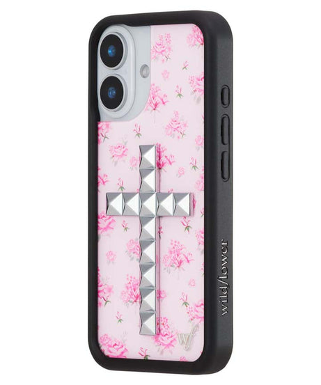 Stud Cross Forget Me Not Floral | Pink iPhone Case