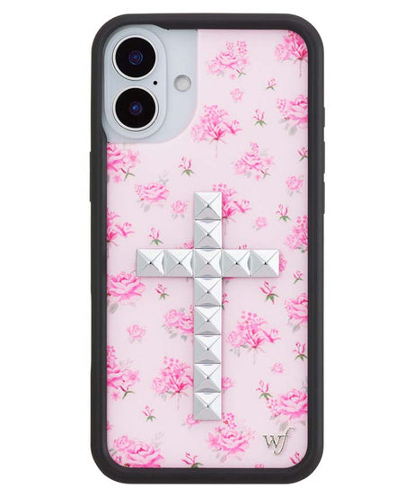 Stud Cross Forget Me Not Floral | Pink iPhone Case