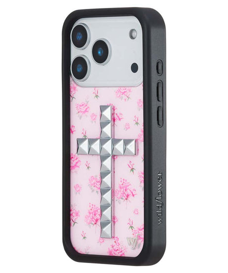 Stud Cross Forget Me Not Floral | Pink iPhone Case
