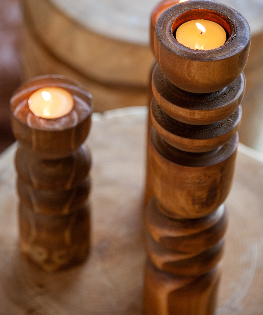 Abstract Wooden Tealight Totem Candle Holder
