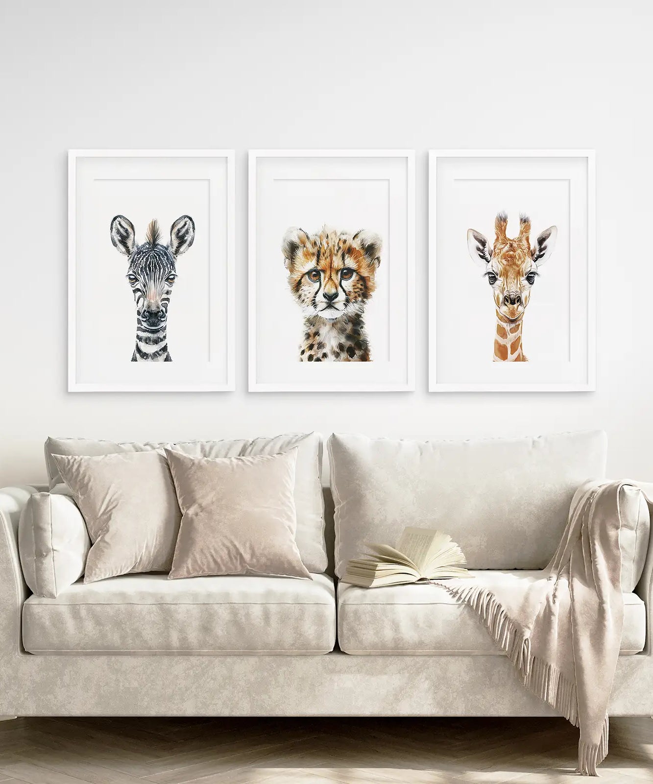 Neutral Safari Wandkunst Poster Set Kinderzimmer Deko