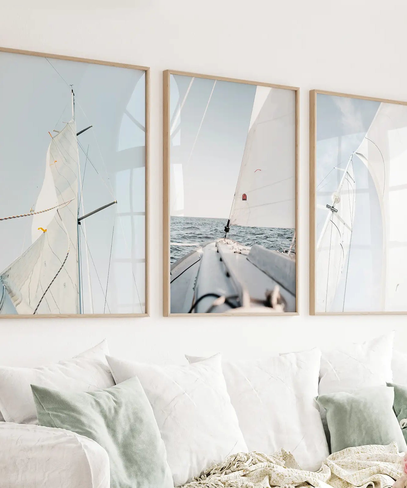 Nautical 3 Piece Wall Art. Sailing at Sea on a Yacht