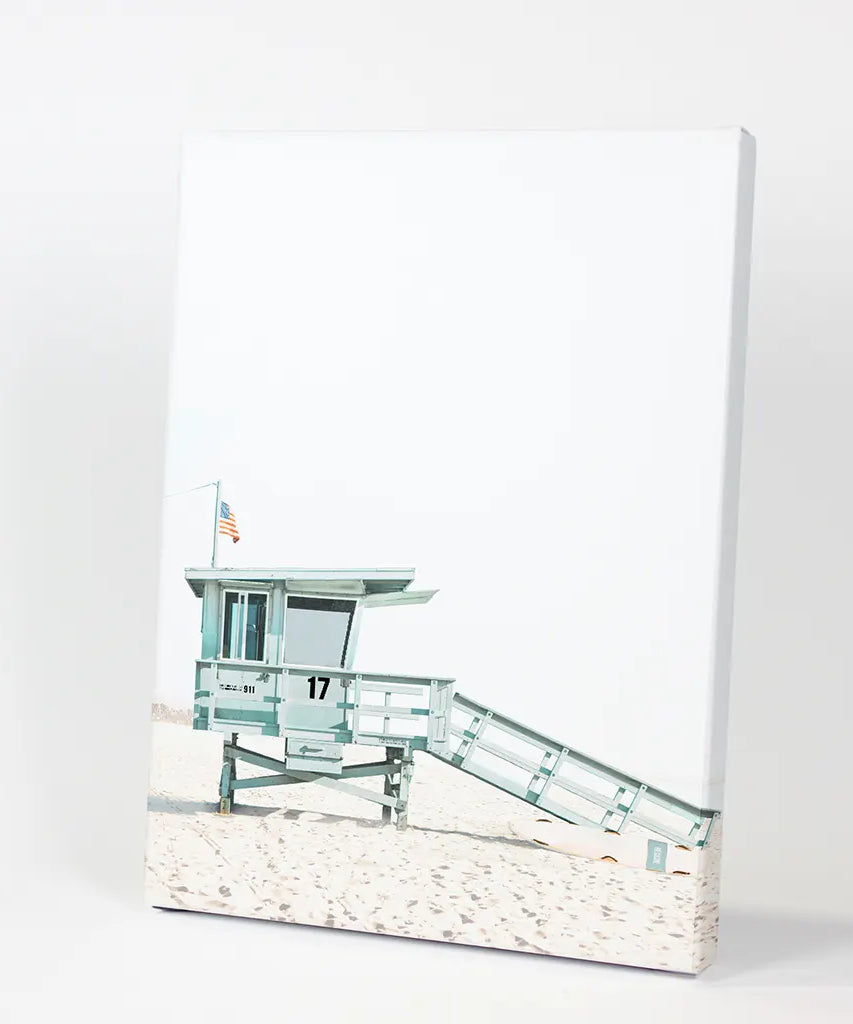 Blauer Rettungsschwimmer-Hütten-Wandkunstdruck. Santa Monica Strand