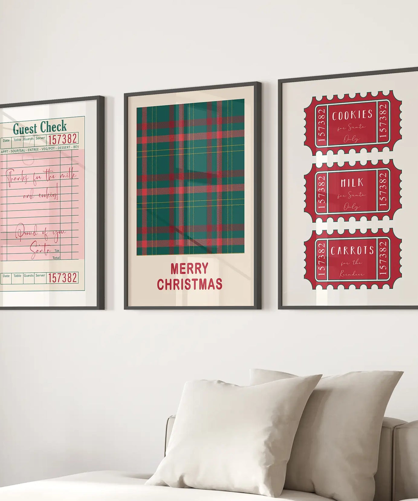 Christmas Wall Art Set. Guest Check, Santa Tickets