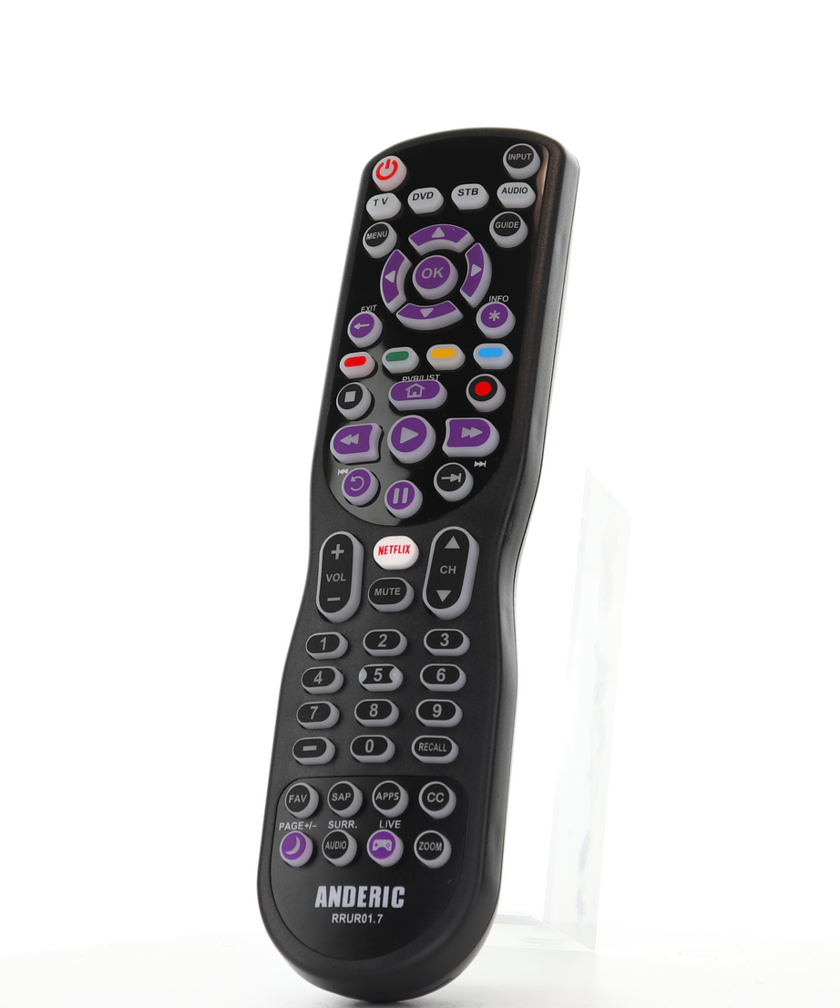 Anderic RRUR01.8 4-Device Universal Remote Control for Roku Streaming Players & Roku TV's with Backlighting, Learning, and Macro
