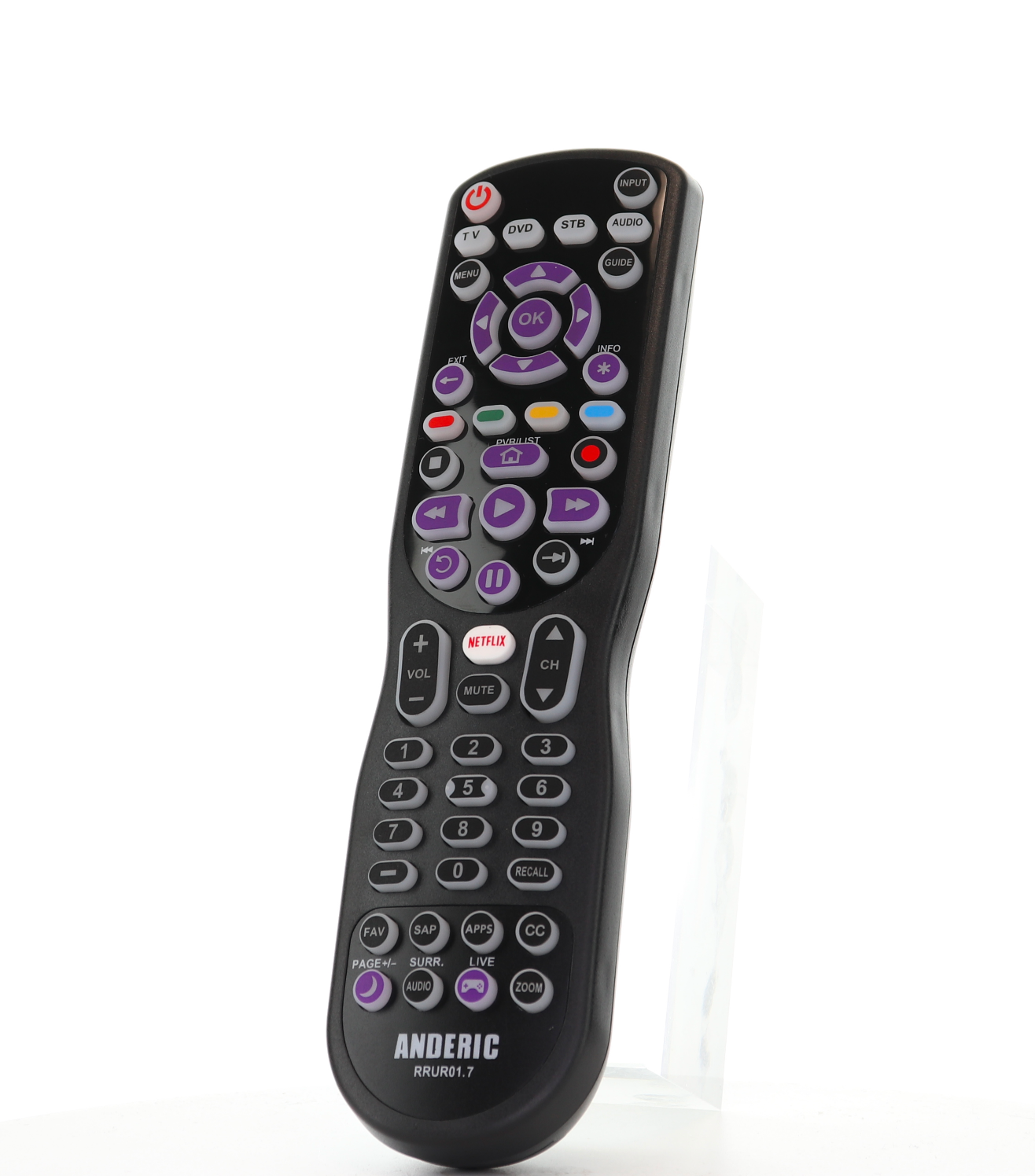 Anderic RRUR01.8 4-Device Universal Remote Control for Roku Streaming Players & Roku TV's with Backlighting, Learning, and Macro