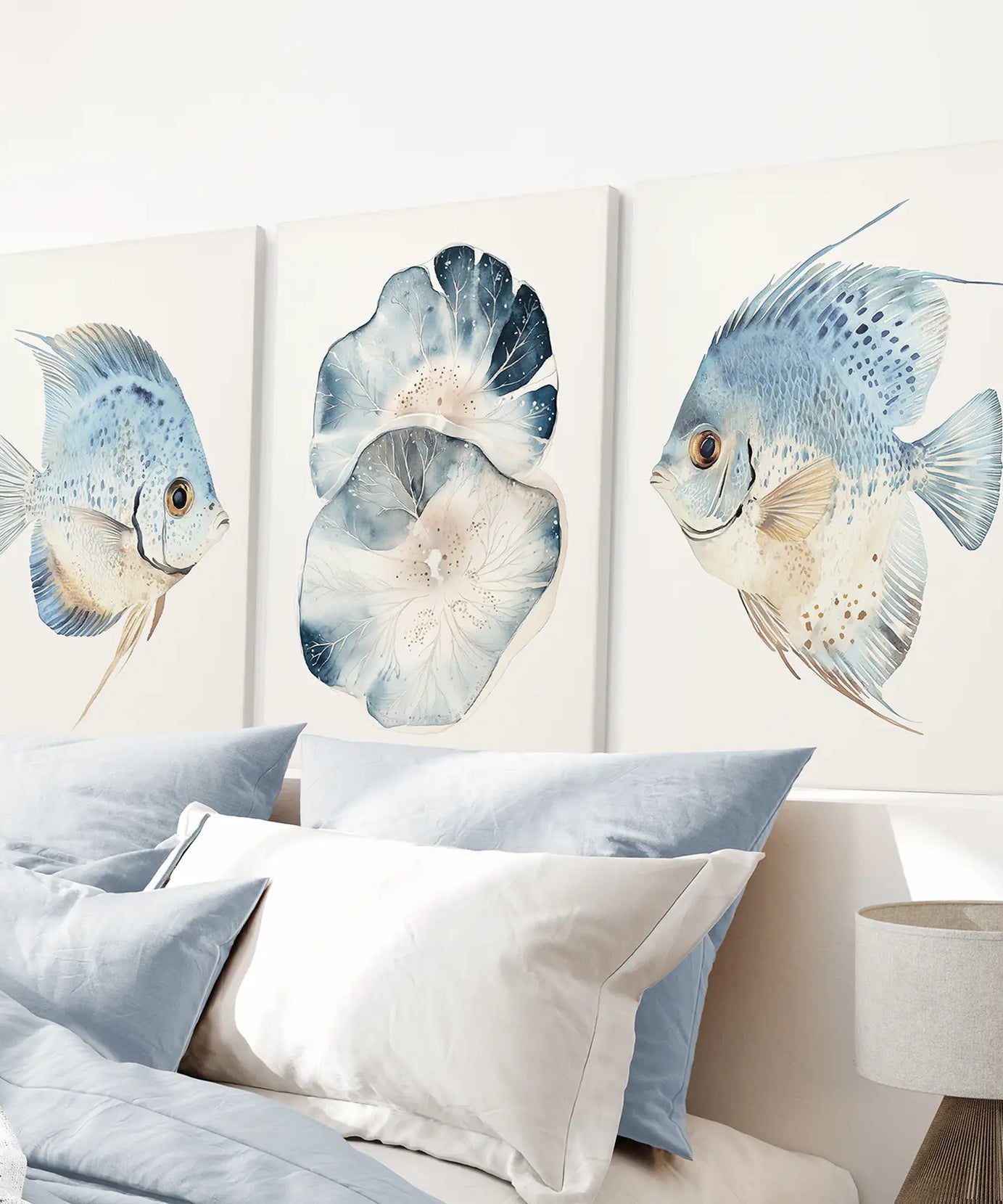 Moderne Aquarell-Küstenbilder. Fisch-Wandkunst-Poster