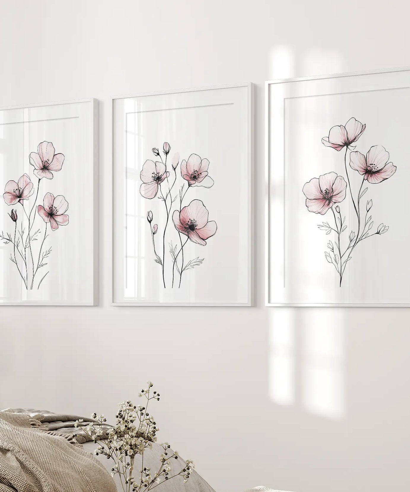 Floral Minimalist Art Posters. 3 Piece Wall Decor