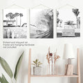 Black White California Surfing Prints. Van, Ocean Wave, Surfboards