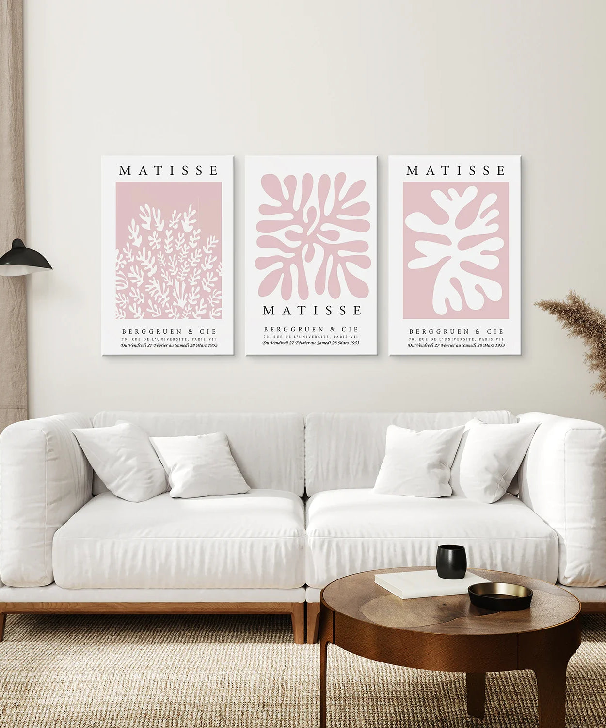 3er-Set Matisse abstrakte Scherenschnitte - La Gerbe rosa Wandkunst