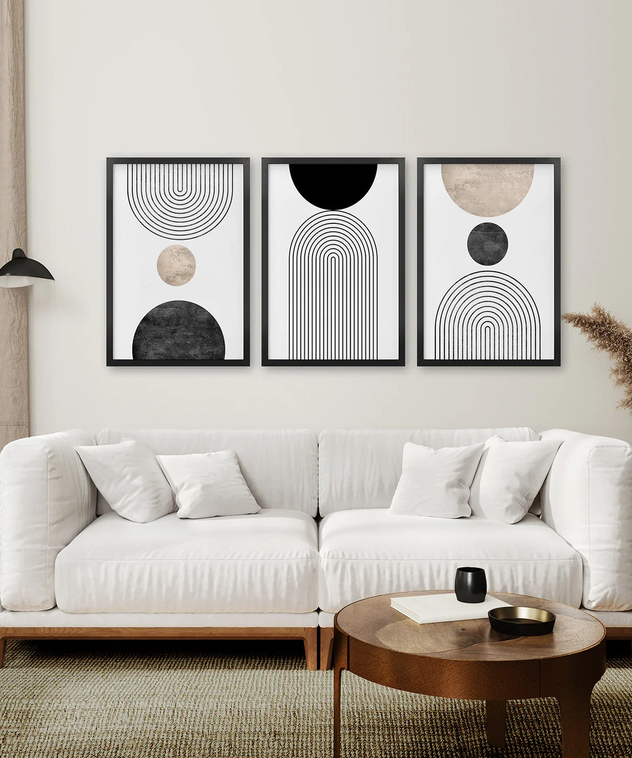 Neutrale Mid-Century Modern Wandkunst | 3er Set