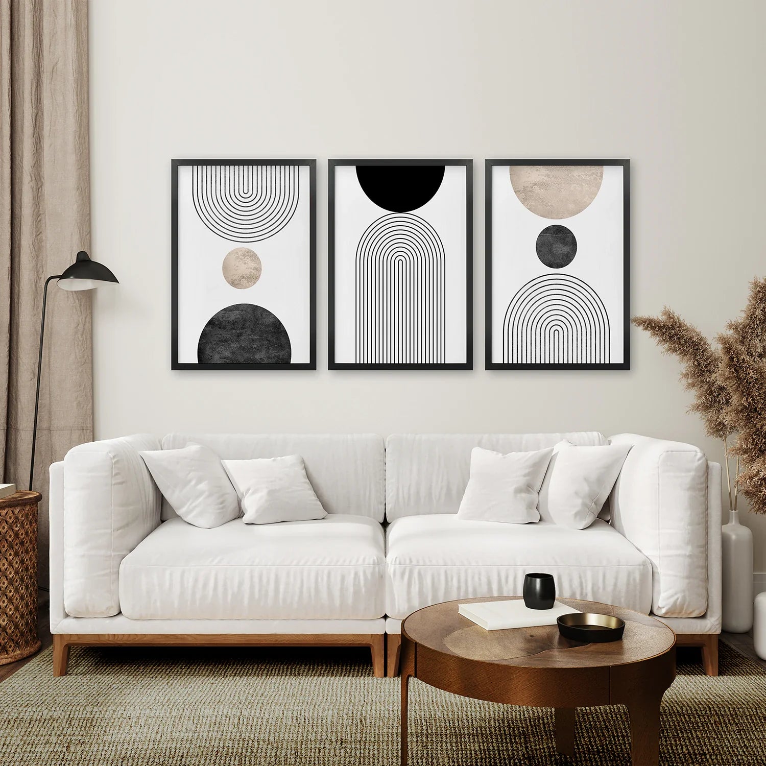 Neutrale Mid-Century Modern Wandkunst | 3er Set